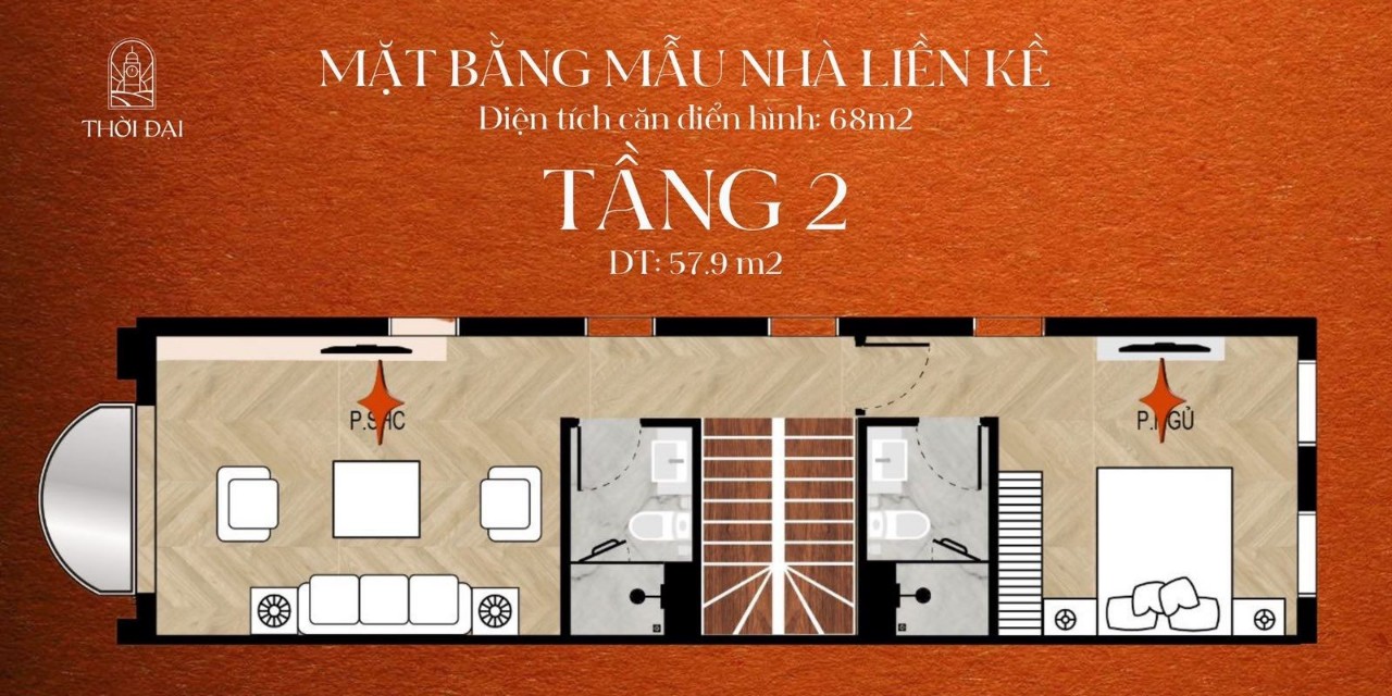 Mẫu nhà liền kề 68 m2 phân khu Thời Đại