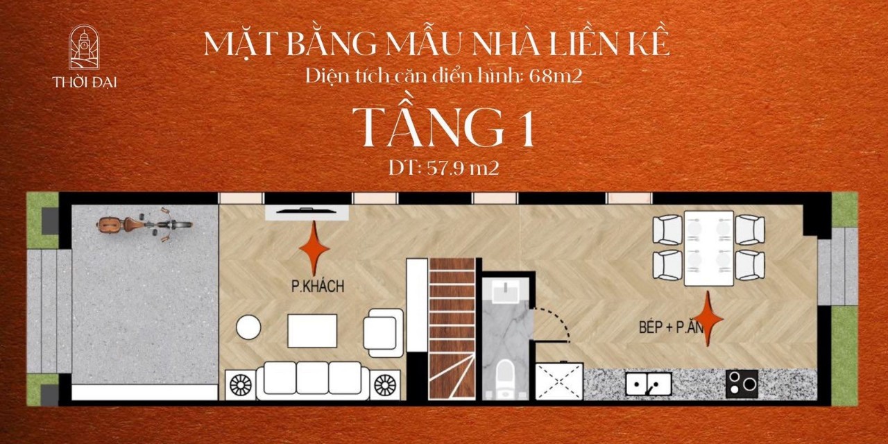 Mẫu nhà liền kề 68 m2 phân khu Thời Đại