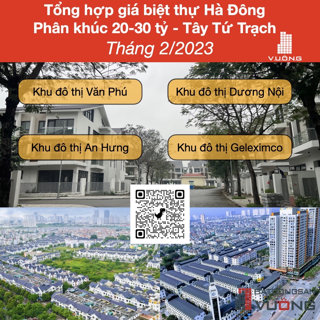mặt bằng giá bán biệt thự các khu đô thị quận Hà Đông