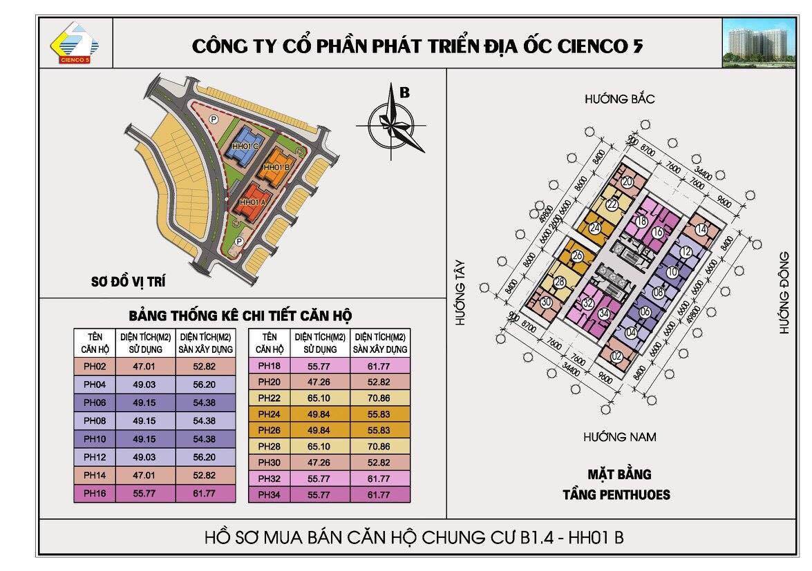 Bất động sản Vuông | Thiết Kế Tầng Penhouse Chung Cư B1.4 HH01 Khu Đô Thị Thanh Hà
