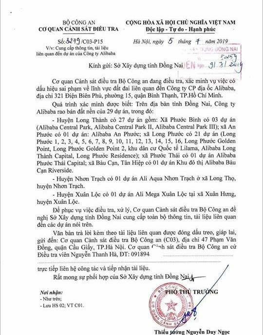 Bất động sản Vuông | Bộ Công an đề nghị cung cấp thông tin 29 dự án đất nền của Alibaba để điều tra