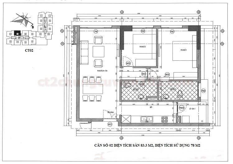 Mặt bằng căn 01 dự án chung cư Viện 103 