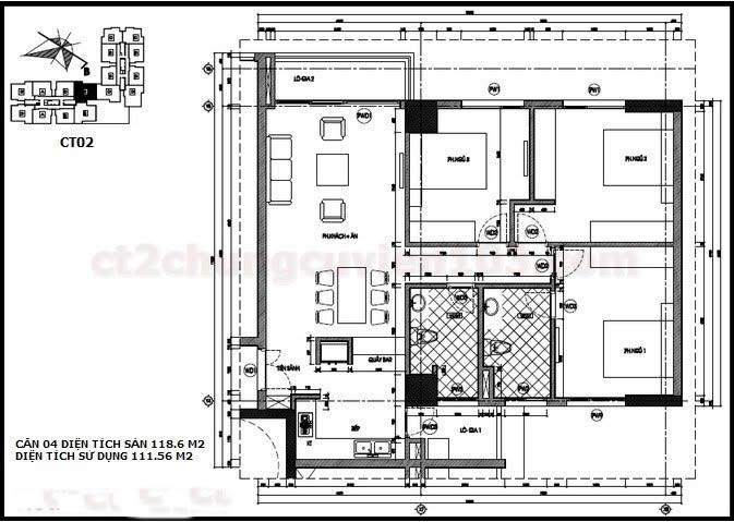 Mặt bằng căn 04 dự án chung cư Viện 103