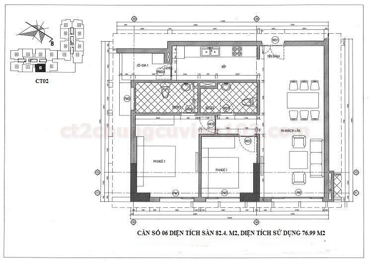 Mặt bằng căn 06 dự án chung cư Viện 103