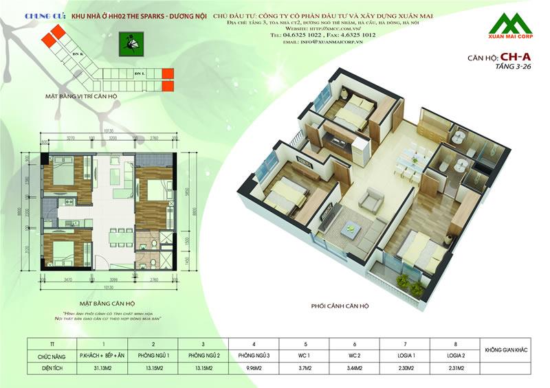 Bất động sản Vuông | Thiết kế mặt bằng chung cư Xuân Mai Sparks Tower 