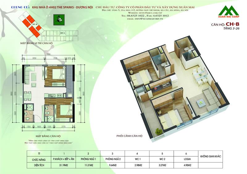 Bất động sản Vuông | Thiết kế mặt bằng chung cư Xuân Mai Sparks Tower 