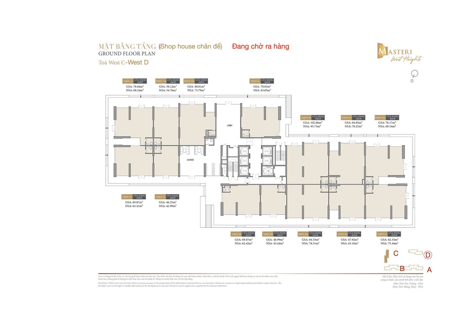 Bảng giá bán căn hộ West D Masteri Tây Mỗ tầng 1 shophouse