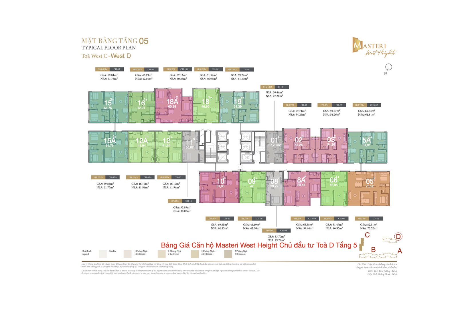 Bảng giá bán căn hộ West D Masteri Tây Mỗ
