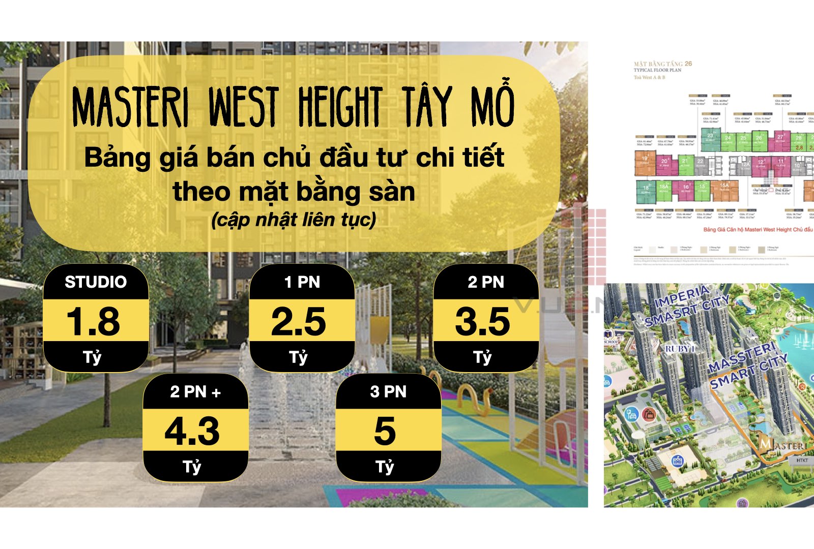 Bảng giá bán căn hộ West D Masteri Tây Mỗ
