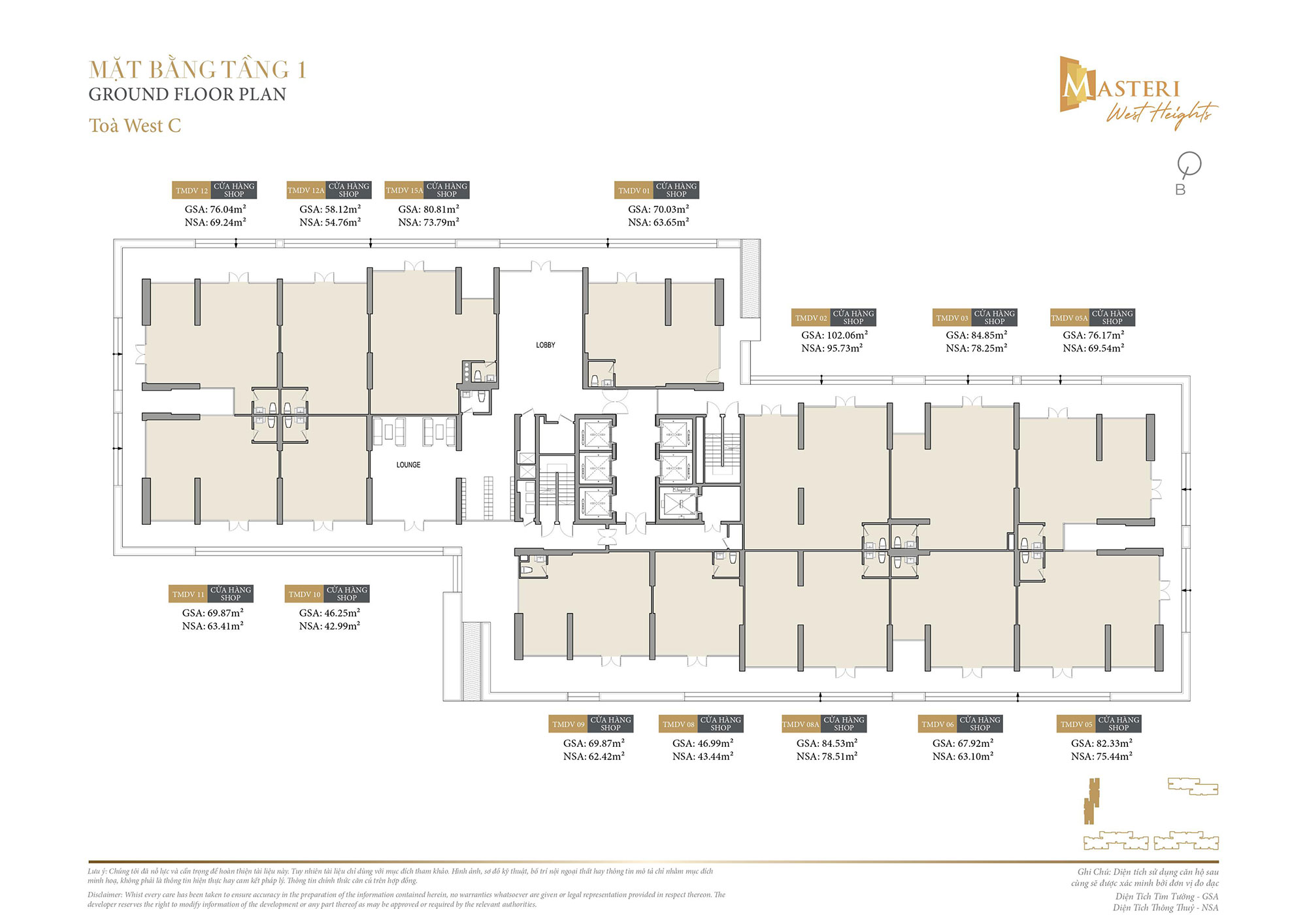 Mặt bằng tầng 1 toà C,D Masteri West Height