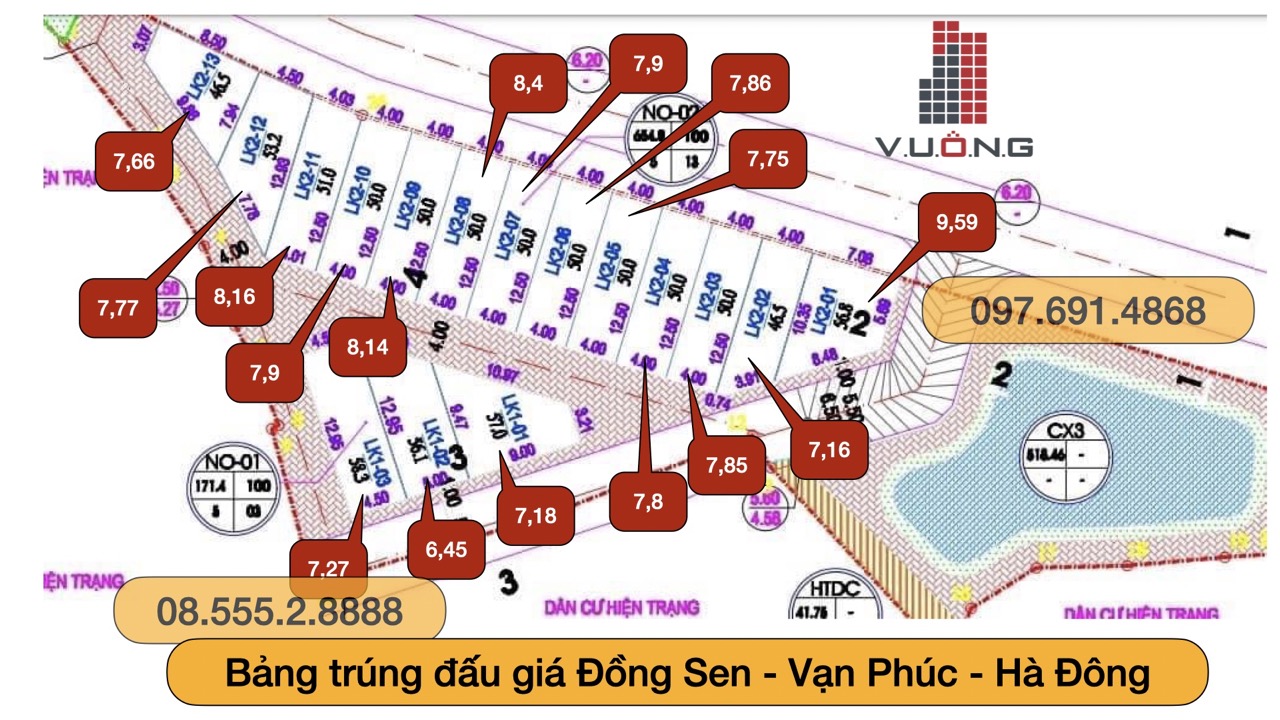 bảng giá trúng đấu đất Đồng Sen Vạn Phúc