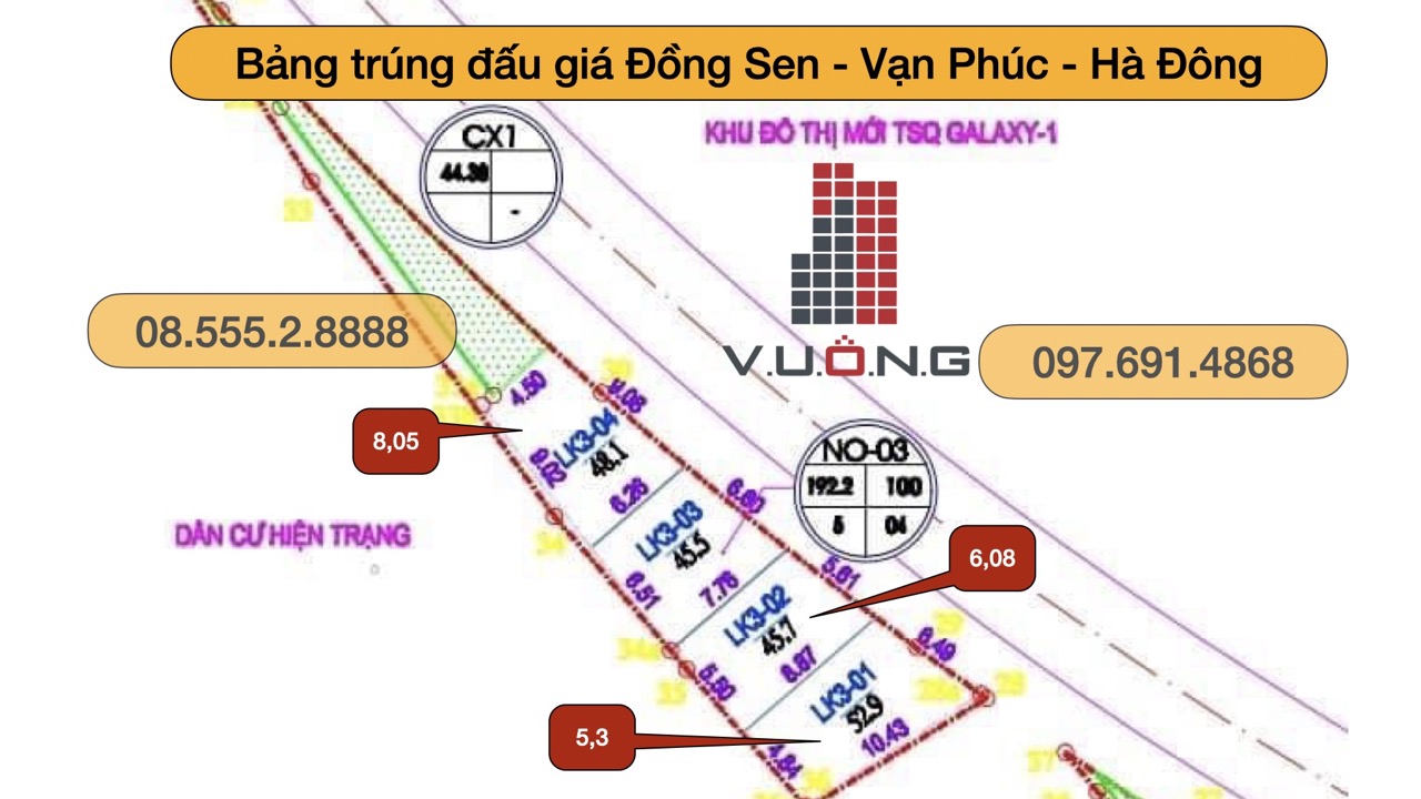 bảng giá trúng đấu đất Đồng Sen Vạn Phúc