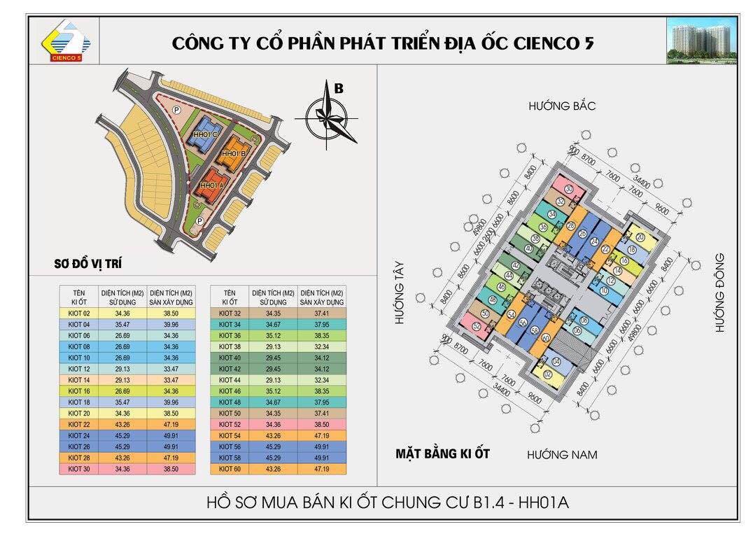 Bất động sản Vuông | Mặt Bằng Kiot 3 Tòa Chung Cư B1.4 HH01A, HH01B, HH01C Khu Đô Thị Thanh Hà