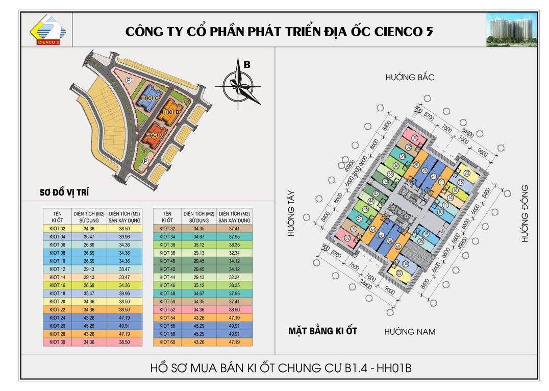 Bất động sản Vuông | Mặt Bằng Kiot 3 Tòa Chung Cư B1.4 HH01A, HH01B, HH01C Khu Đô Thị Thanh Hà