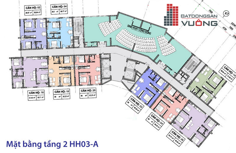 Thiết kế mặt bằng tầng 2 B1.3 HH03A Thanh Hà Mường Thanh