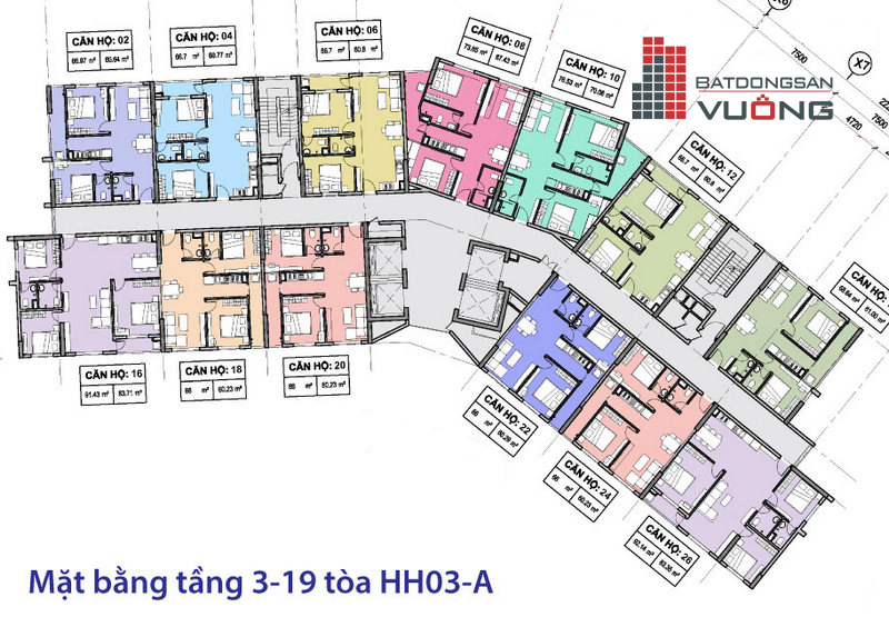 Thiết kế mặt bằng tầng 3 - 19 B1.3 HH03A Thanh Hà Mường Thanh