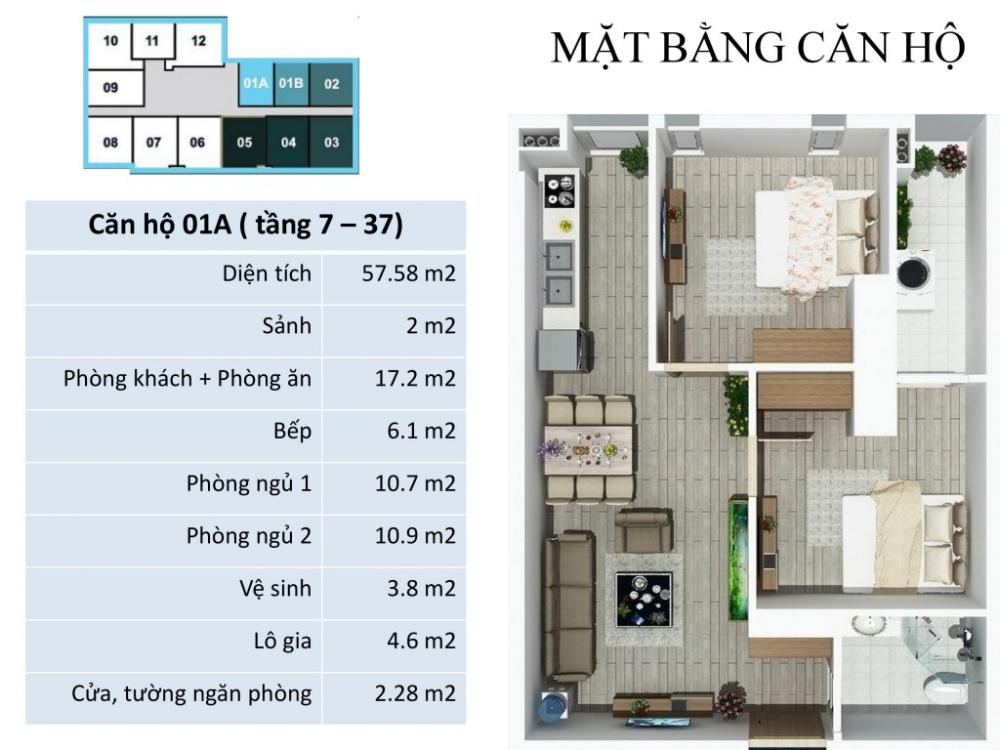 Mặt bằng căn hộ 01A