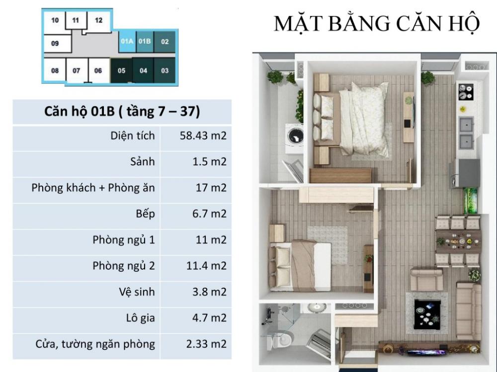 Mặt bằng căn hộ 01B