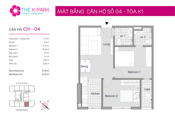 Thiết kế mặt bằng căn hộ The KPark 04 
