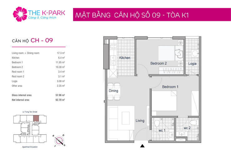 mặt bằng thiết kế căn hộ 09 chung cư The K Park Văn Phú