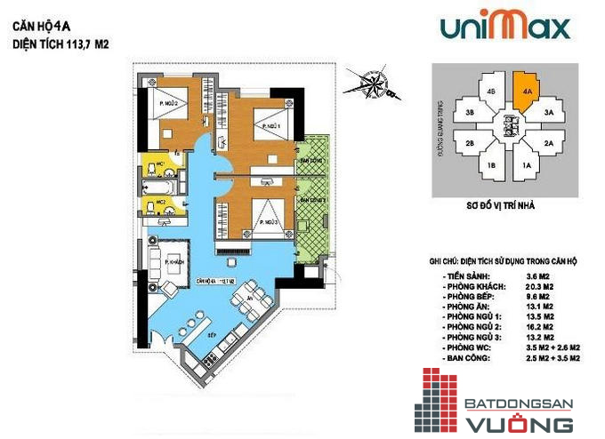 Thiết kế mặt bằng căn hộ 4A Unimax 210 Quang Trung