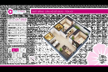 Bán Chung cư 67.97 m<sup>2</sup> căn 9, 2 phòng ngủ tòa K3 Chung cư The K Park
