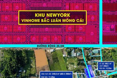 Bán đất mặt đường Trần Quang Khải Móng Cái diện tích 240,6 m2 sổ đỏ. Mặt tiền 11,25m có 200 m2 đất ở, 40,6 m2 vườn tạp giáp dự án Vinhomes Golden Avenue Móng Cái 